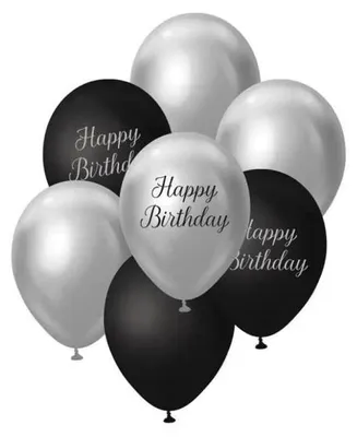 Image de Ballons B&C argent et noir « Happy Birthday » (lot de 7) - Godan