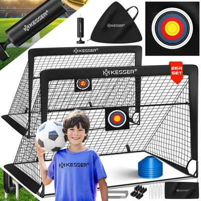 Produktbild von KESSER® Fussballtor 2er Set, Antirutsch, inkl. Hütchen, Zielscheibe, Sporttasche & Ballpumpe