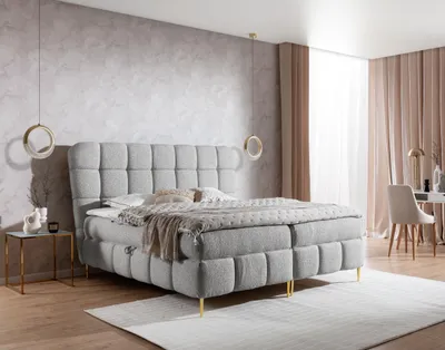 Produktbild von Boxspringbett LUCY mit Bettkasten und Topper Bett mit Bonellmatratze Polsterbett Familienbett Schlafzimmer Bett mit Stauraum Schlafzimmermöbel (Hellgrau, 120x200)