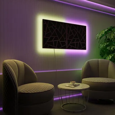 Immagine prodotto di Set da 2 pannelli acustici a LED con RGB Glow per Echo Control | Pannelli fonoassorbenti con retroilluminazione | 2x SKYROSS - Grouped | Wenge