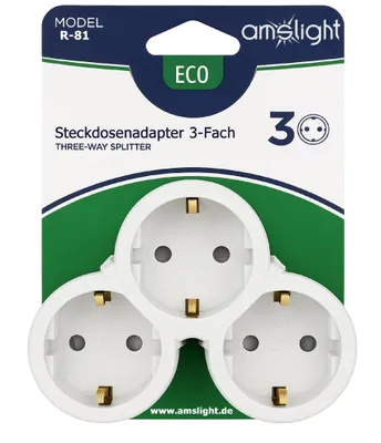Produktbild von Amslight 3-fach Steckdosenadapter SCHUKO mit Kindersicherung Weiß-Grau 16A 3680W IP20