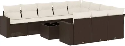 Produktbild von vidaXL 11-tlg. Garten-Sofagarnitur mit Kissen Braun Poly Rattan