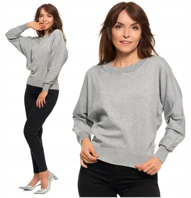 Zdjęcie produktu dla Elegancki damski sweter - luźne rękawy, rozmiar XL/XXL - klasyczny, szary kolor - modny sweter