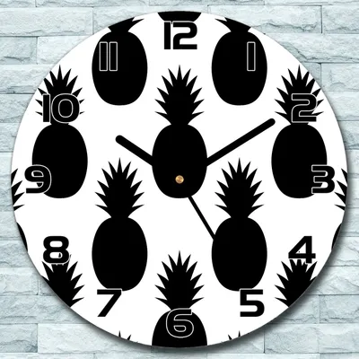 Produktbild von Wanduhr aus Glas Rund fi 30 Ananas schwarz Quarz Deko Schlafzimmer Büro