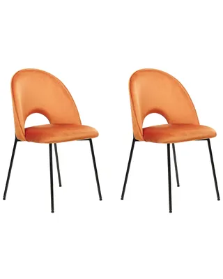 Produktbild von BELIANI Esszimmerstuhl 2er Set Orange Samtstoff mit Schwarzen Metallbeinen Retro Glamourös Wohnzimmer Esszimmer Wohnküche