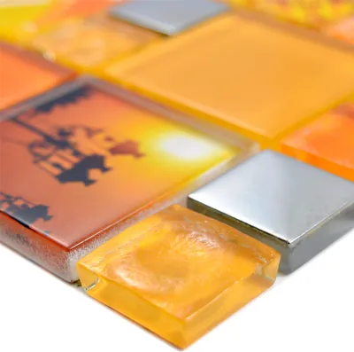 Produktbild von Glasmosaik Fliesen Nemesis Orange Silber