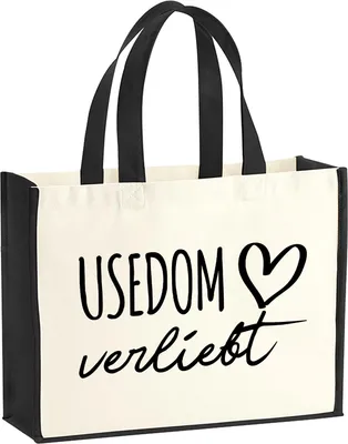 Produktbild von Huuraa Jutetasche Usedom verliebt 21 Liter Black Jute und Baumwolle Einkaufstasche Geschenkidee