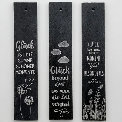 Produktbild von Schiefertafel 'Glück' zum Aufhängen 3er Set 6x30x0,5cm Schiefer gelasert 3 Motive Sprüche über Glück Motivtafeln Wanddeko