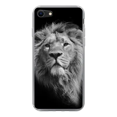 Produktbild von MuchoWow® Handyhülle Schutzhülle Hülle für iPhone SE 2020 Löwe - Porträt - Schwarz - Weiß Silikon Softcase Handy Hülle - Kartenbesitzer