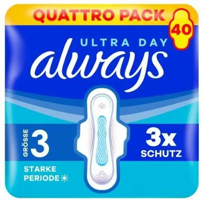 Obrázok produktu pre Multipack 3x Always Ultra vložky - veľkosť 3 - Long Plus s krídelkami Quattropack 40 kusov
