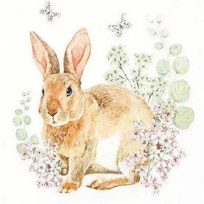 Produktbild von 20 Servietten Rosi Rabbit - Hase an dezenten Blumen 33x33cm