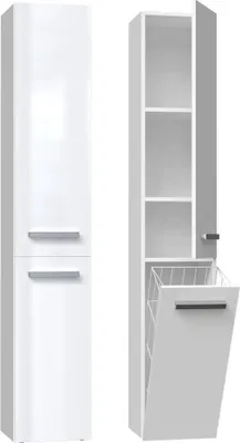 Zdjęcie produktu dla Szafka łazienkowa NEL IV – nowoczesna szafka z długimi drzwiami i koszem | matowa biel | 174 x 31 x 30 cm