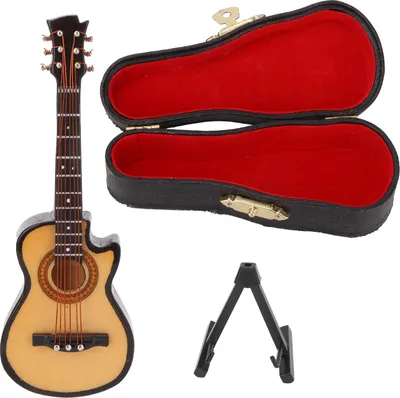 Produktbild von Basswood- und Metall Miniatur -Gitarrenmodell Mini Musikinstrument Ornamente 10 cm Cutaway