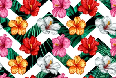 Produktbild von OUTDOOR DEKOSTOFFE OXFORD - Motiv bunte Blumen auf einem weißen Zickzack I DR172
