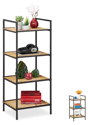 Immagine prodotto di Scaffale aperto in bambù e metallo, dimensioni 95 x 39 x 32,5 cm, ideale per il soggiorno