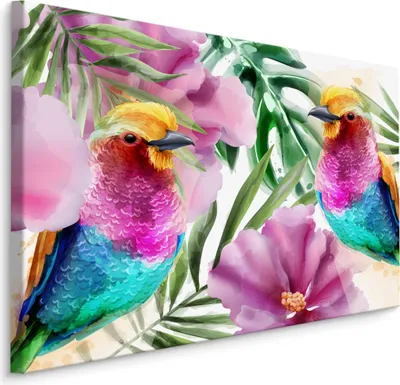 Zdjęcie produktu dla Obraz Ozdoba ścienna  ptaki tropikalne kwiaty egzotyczne 3D 40x30cm