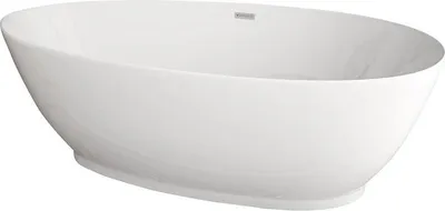 A white freestanding bathtub is shown against a white background.
