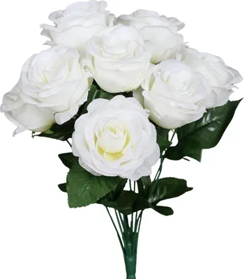 Produktbild von Rosenbündel weiß mit 11 Blüten und Blättern H. 40cm DPI Kunstblumen