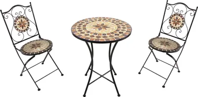 Produktbild von AXI Amélie Bistroset 3-teilig mit Mosaik Design in Earth Brown | Bistrotisch mit 2 Stühlen | Bistro Gartenmöbel Set für Garten / Balkon / Terrasse | Balkonset / Sitzgruppe