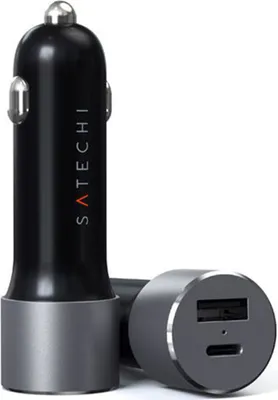 Image de Satechi 2-Port voiture chargeur (72W) – Charge simultanée de deux appareils – Témoin lumineux LED – Port USB-C PD jusqu'à 60W et USB-A jusqu'à 12W