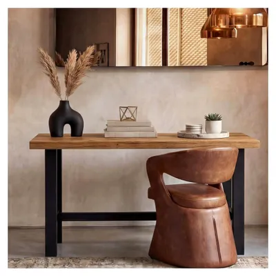 Produktbild von Schreibtisch Thor im Industrial Design – Massiver Arbeitstisch mit 5 cm dicker Tischplatte – Stabiles Metallgestell in Schwarz und Alteiche-Optik – Für Home Office und Büro (160 x 60 cm)