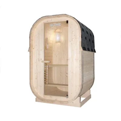 Produktbild von HOME DELUXE Outdoor Sauna CUBE S - Maße: ca. 194 cm x 120 cm, Holz: Fichtenholz - inkl. Saunaofen und Saunazubehör I Gartensauna, Außensauna, Sauna Fass für 2 Personen, KI-generiertes Bild