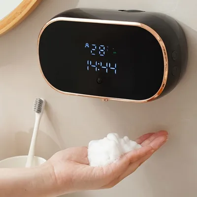 Produktbild von Seifenspender und Seifenschalen, wandmontierter Seifenspender, Schaumseifenspender, automatischer Seifenspender, mit Sensor, Type-C wiederaufladbar
