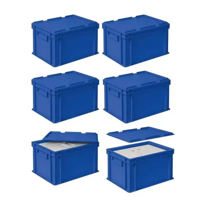 Produktbild von 6x EPS Thermobox 10,4 Liter in Eurobox 400x300 mm blau mit Auflagedeckel