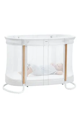 Produktbild von BABYBJÖRN Kinderbett Weiß, 57x110x77 cm, 2 Höhen, Netzgewebe, Matratze seitlich befestigt