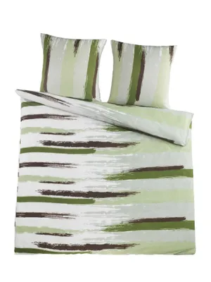 A duvet cover and two pillowcases with a brushstroke pattern.