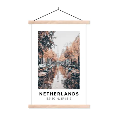 Produktbild von MuchoWow® Textilposter Niederlande - Ärmelkanal - Herbst 120x180 cm mit holzfarbenen Rahmen - Textil-Plakat