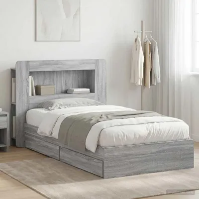 Immagine prodotto di Letto matrimoniale Maison Exclusive, con contenitore, color grigio Sonoma, dimensioni 90 x 190 cm, realizzato in legno composito