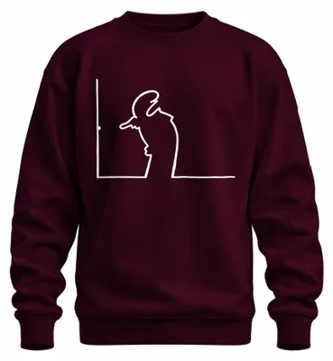 Imagen del producto de Sudadera con cuello redondo, diseño "Linea Balum Strichmännchen" de Osvaldo Cavandoli, estilo dibujo animado, color burdeos, talla S