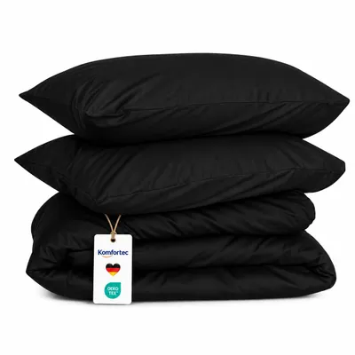 Produktbild von Komfortec Premium Bettwäsche 240x220 cm Bettbezug + 80x80 cm 2 Kissenbezüge, gebürstet 100% Polyester-Mikrofaser 120 g/m², 3teiliges Superweiches Bettwäsche-Set, Schwarz