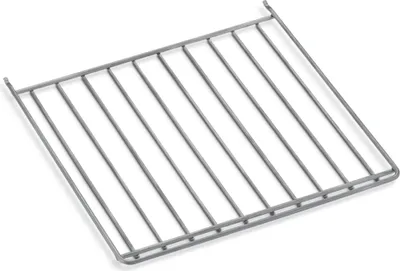 A gray metal grill rack on a white background.