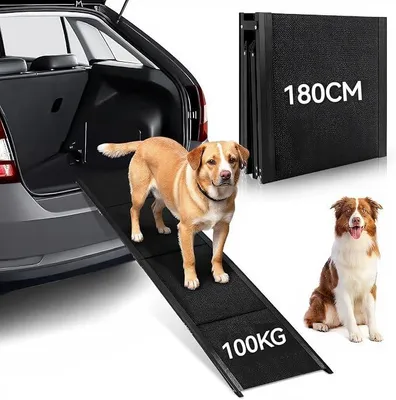 Imagen del producto de Rampa plegable para perros, ideal para vehículos, con peldaños anchos, adecuada para perros de tamaño mediano