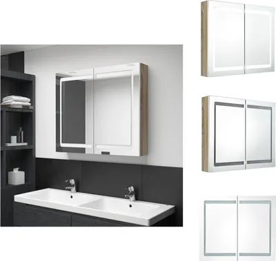 Obrázok produktu pre vidaXL LED zrkadlová skrinka do kúpeľne biela a dubová 80x12x68 cm - Kúpeľňové skrinky