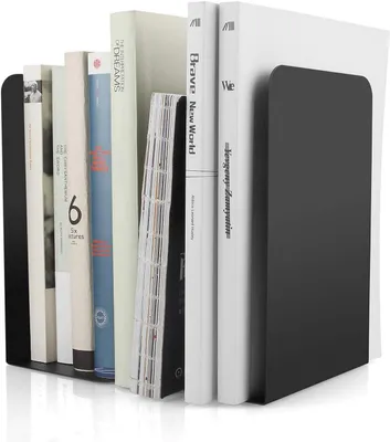 Produktbild von 2 L-förmige Buchstützen aus Metall, 8×4×5,4 Zoll, robust und rutschfest für Regale und Schreibtische