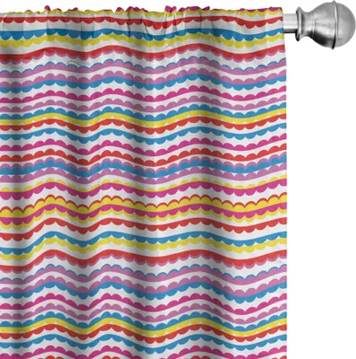 Immagine prodotto di ABAKUHAUS Tende astratte, tende, layout Design moderno Linee orizzontali Decorazioni retrò colorate Illustrazione, 2 pezzi 75 x 175 cm, multicolore
