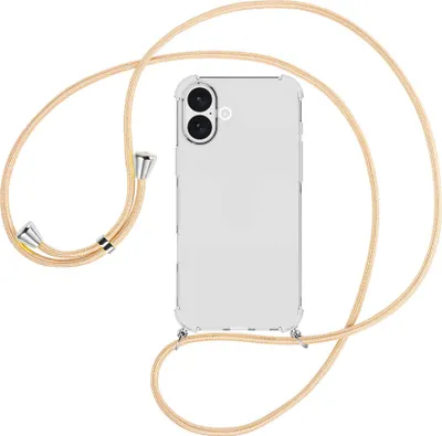 Produktbild von Handykette Backcover-Schutzhülle mit Band (Metall silberfarben) für iPhone 16 Plus - Goldkordel