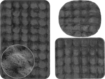 Produktbild von Badematte Badteppich Badvorleger Aruba Dunklegrau 3 tlg. 3 Stück: Teppich 50x80+ Unterlage 50x40+ Auflage 48x50