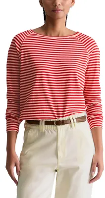 Produktbild von Marc OߴPolo Denim Damen Langarmshirt mit U-Boot-Ausschnitt gestreift, Rot (Light