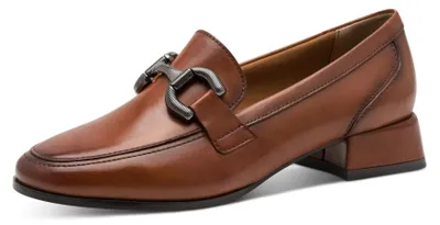 Productafbeelding van MARCO TOZZI Dames slippers van leer met blokhak, bruin (cognac), maat 38 EU