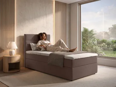 Image de AX LIVING, lit à lattes 120x200 cm, modèle Sakarya, couleur marron - Ensemble complet comprenant un matelas à ressorts et un coffre de lit, fermeté H2/H3