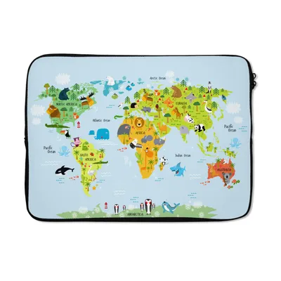 Produktbild von MuchoWow® Laptop Hülle 14 ZollWeltkarte - Kinder - Tiere - Natur - Jungen - Mädchen Laptoptasche - Laptoptasche - Stoßsicher - Schutzhaube