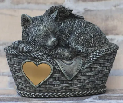 Produktbild von Katzen Urne grau als Katzen-Engelfigur und Gravurplatte, Tierurne