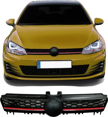 Produktbild von Kühlergrill Sportgrill Rot mit Waben Gitter + rote Leiste für VW Golf 7 VII