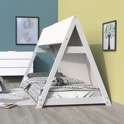 Produktbild von HAUSBETT TIPI / Kinderbett 70x140 cm mit Stoff und Lattenrost - Weiß
