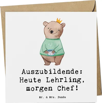 Produktbild von Mr. & Mrs. Panda Klappkarte Auszubildende Chef - Weiß - Geschenk, Geschenke für Berufstätige, Beruf, Grußkarte, Ausbildungsverlauf, personalisierte, Zukunft, mit Herz