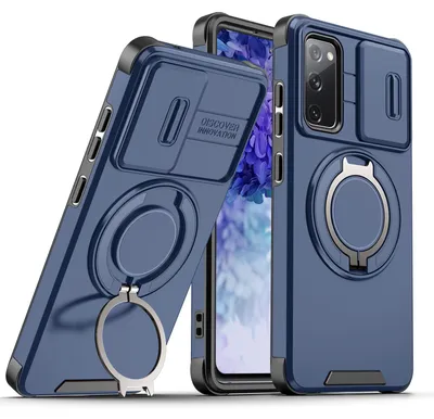 Produktbild von Handyhülle für Samsung Galaxy S20 FE Dual Layer Stoßfest Hülle mit Dia Kameraschutz, Magnetisch Ring Ständer Blau